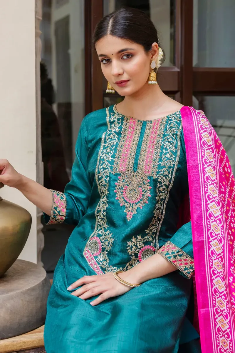 Embroidered Silk Blend Kurta Set - Image 2