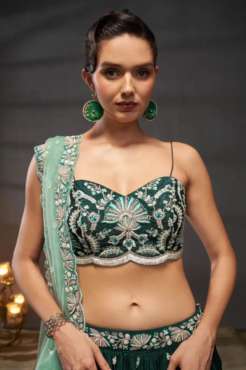 Green Embroidered Lehenga Set - Image 2